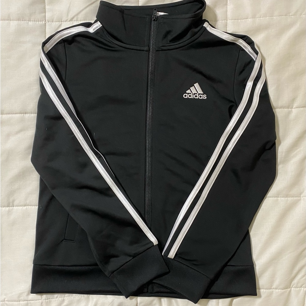 Adidas black Tricot zip up jacket size 8. Excellent condition